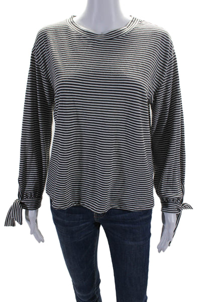 Sundry Womens Cotton Striped Print Long Sleeve Shirt Top White Black Size 0