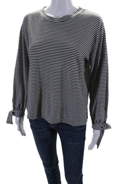 Sundry Womens Cotton Striped Print Long Sleeve Shirt Top White Black Size 0