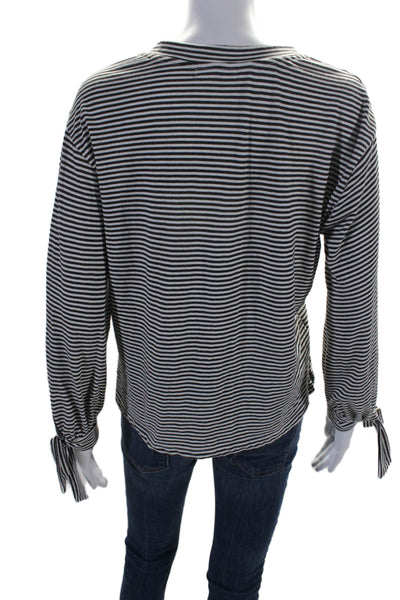 Sundry Womens Cotton Striped Print Long Sleeve Shirt Top White Black Size 0