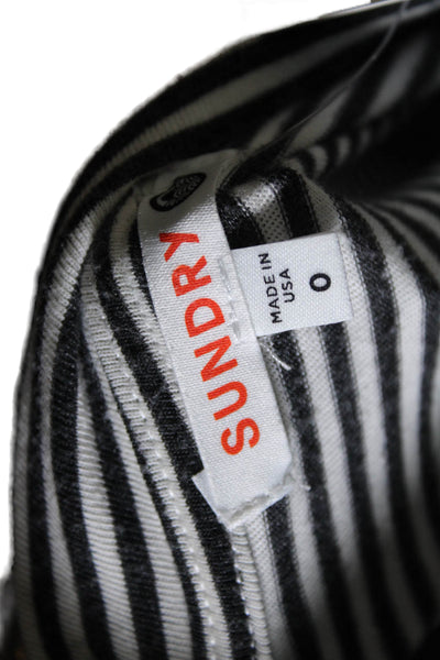 Sundry Womens Cotton Striped Print Long Sleeve Shirt Top White Black Size 0