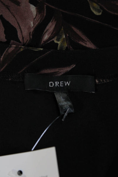 Drew Womens Short Sleeve V Neck Floral Top Black Brown Size Large