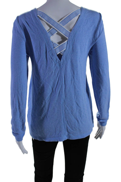 Lilly Pulitzer Womens Long Sleeve Strappy Back V Neck Shirt Blue Size Small