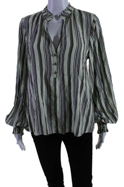 Maeve Anthropologie Womens Long Sleeve V Neck Striped Shirt Mint Brown Small