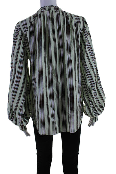 Maeve Anthropologie Womens Long Sleeve V Neck Striped Shirt Mint Brown Small