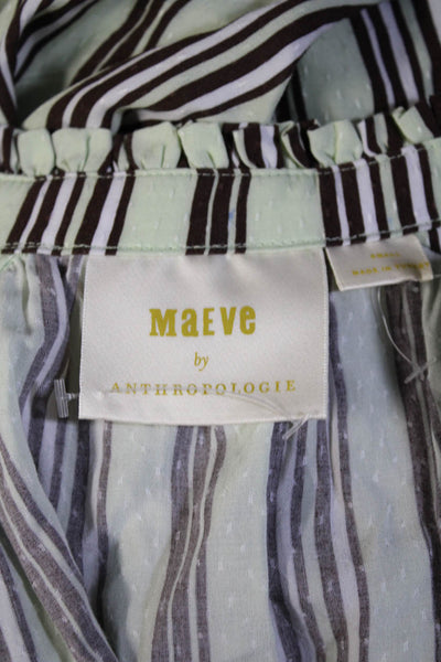 Maeve Anthropologie Womens Long Sleeve V Neck Striped Shirt Mint Brown Small