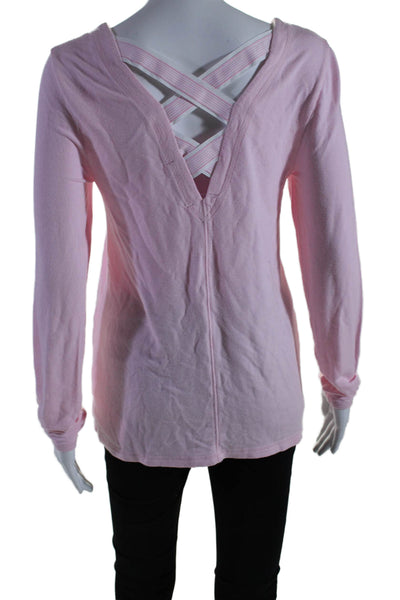 Lilly Pulitzer Womens Long Sleeve Strappy Back V Neck Shirt Pink Size Small