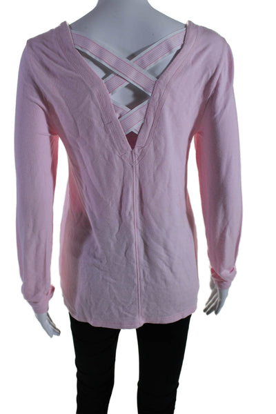 Lilly Pulitzer Womens Long Sleeve Strappy Back V Neck Shirt Pink Size Small
