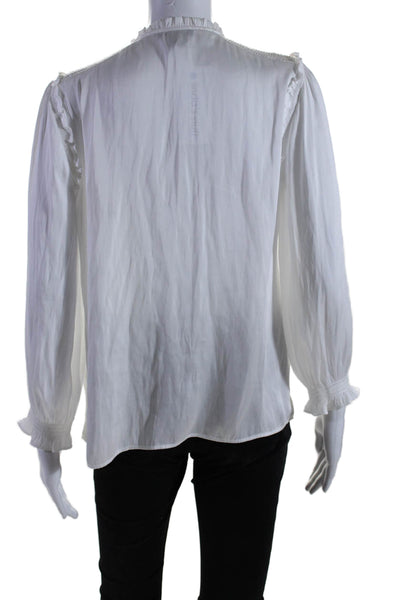 Paige Womens Long Sleeve Smocked Trim Keyhole Satin Shirt White Size Small