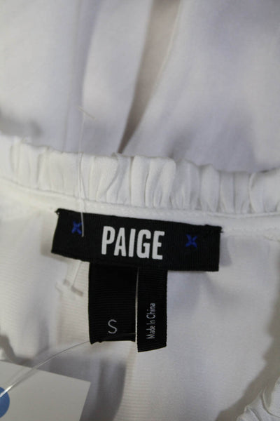 Paige Womens Long Sleeve Smocked Trim Keyhole Satin Shirt White Size Small