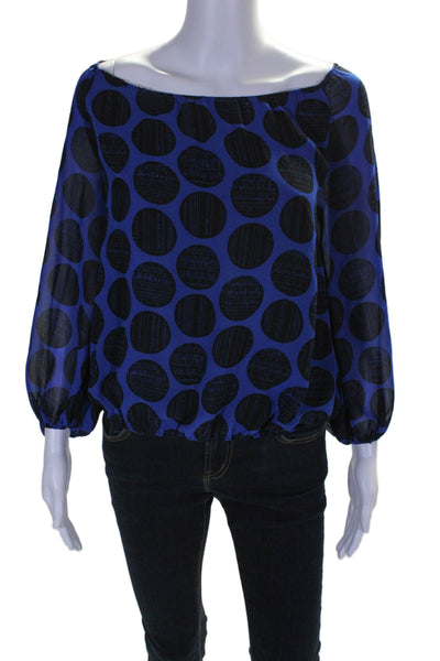 Vince Camuto Womens Blue Polka Dot Off Shoulder Long Sleeve Blouse Top Size S