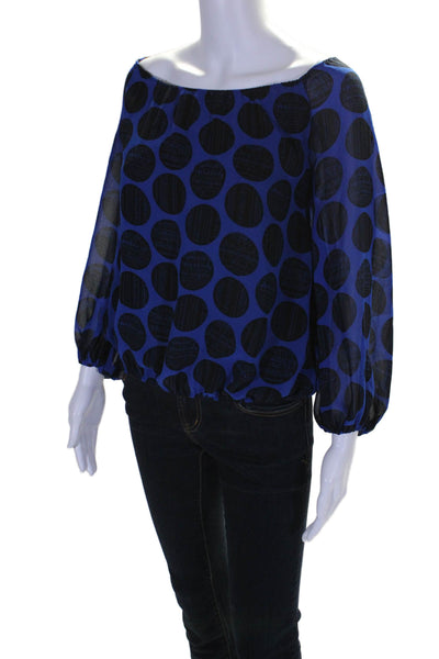 Vince Camuto Womens Blue Polka Dot Off Shoulder Long Sleeve Blouse Top Size S