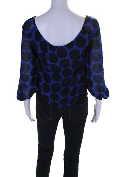 Vince Camuto Womens Blue Polka Dot Off Shoulder Long Sleeve Blouse Top Size S