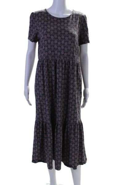 Boden Womens Paisley Print Short Sleeves A Line Dress Navy Blue Cotton Size 10