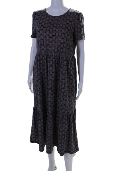 Boden Womens Paisley Print Short Sleeves A Line Dress Navy Blue Cotton Size 10