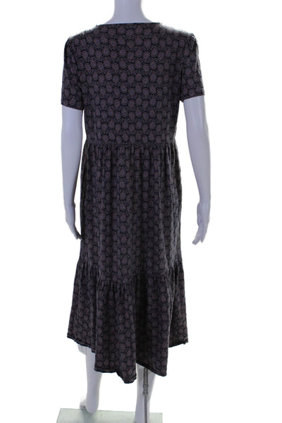 Boden Womens Paisley Print Short Sleeves A Line Dress Navy Blue Cotton Size 10