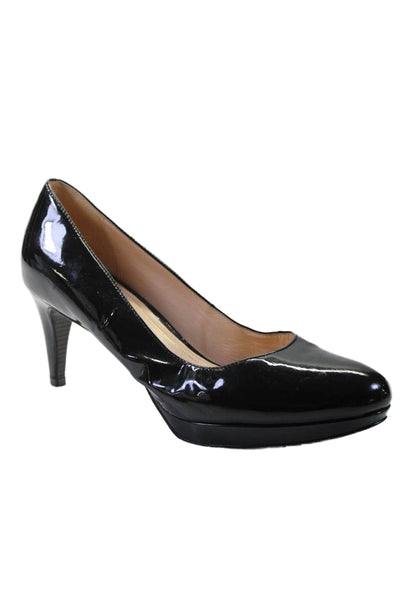 Cole Haan Womens Patent Leather Almond Toe Low Platform Pumps Black Size 8.5US