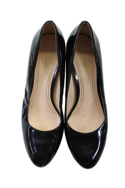 Cole Haan Womens Patent Leather Almond Toe Low Platform Pumps Black Size 8.5US