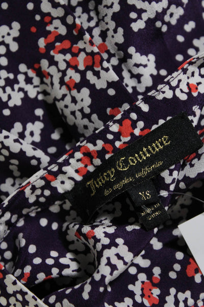 Juicy Couture Womens Silk Abstract Long Sleeve Button Up Dress Purple Size XS