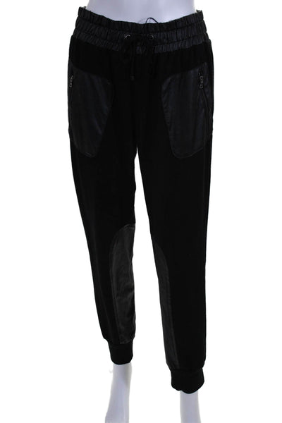 David Lerner Womens Faux Leather Contrast High Rise Sweatpants Black Size Small