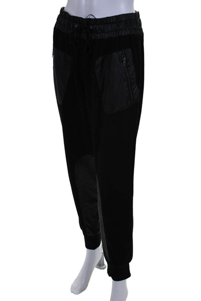 David Lerner Womens Faux Leather Contrast High Rise Sweatpants Black Size Small