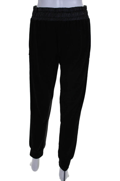 David Lerner Womens Faux Leather Contrast High Rise Sweatpants Black Size Small