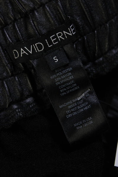 David Lerner Womens Faux Leather Contrast High Rise Sweatpants Black Size Small