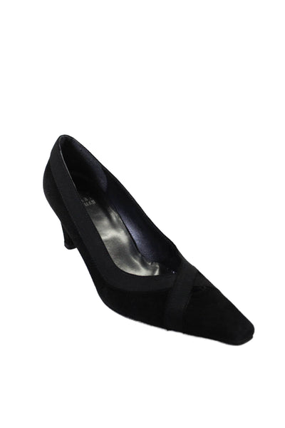 Stuart Weitzman Womens Suede Square Toe Slide On Pumps Black Size 6 Medium