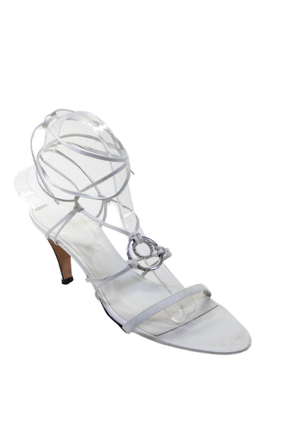 Calvin Klein Womens Leather Jeweled Strappy Sandal Heels White Size 9 Medium