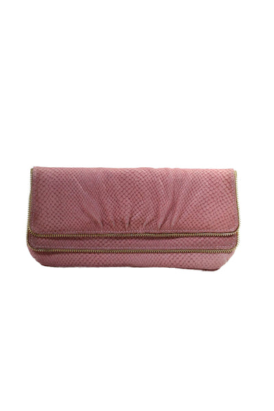 Lauren Merkin Womens Leather Snakeskin Print Zipper Trim Clutch Bag Pink Size S
