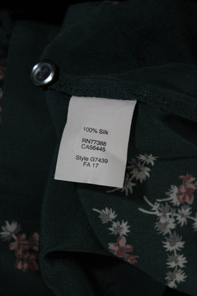 Madewell Womens Long Sleeve Floral Print V Neck Blouse Green Size XS