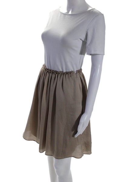 Reiss Womens Brown Ruffle Detail Side Zip Linen Mini A-Line Skirt Size 0