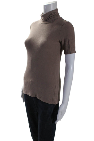 Theory Womens Brown Turtleneck Short Sleeve Blouse Top Size S