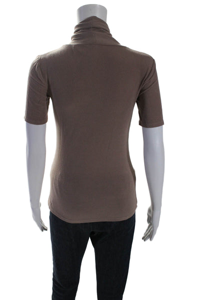 Theory Womens Brown Turtleneck Short Sleeve Blouse Top Size S