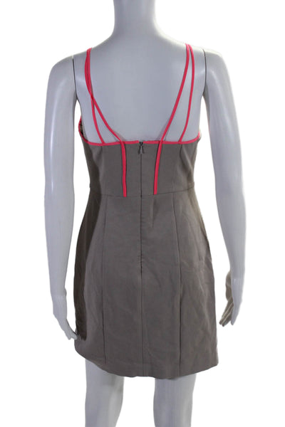 Trina Turk Womens Two-Toned Round Neck Sleeveless Mini Dress Taupe Size S