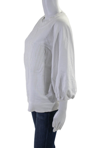 7 For All Mankind Womens Cotton Embroidered Pullover Sweatshirt Top White Size L