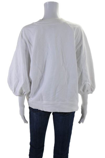 7 For All Mankind Womens Cotton Embroidered Pullover Sweatshirt Top White Size L