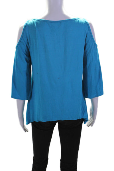 Trina Turk Womens Jersey 3/4 Sleeve Cold Shoulder Draped Hem Blouse Blue Size S