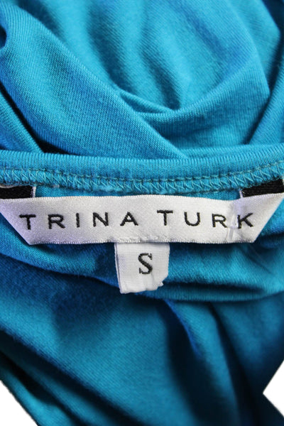 Trina Turk Womens Jersey 3/4 Sleeve Cold Shoulder Draped Hem Blouse Blue Size S