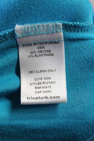 Trina Turk Womens Jersey 3/4 Sleeve Cold Shoulder Draped Hem Blouse Blue Size S