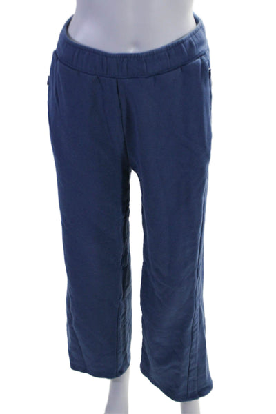 Wesley Womens Texture Elastic Waistband Drawstring Zip Sweatpants Blue Size S