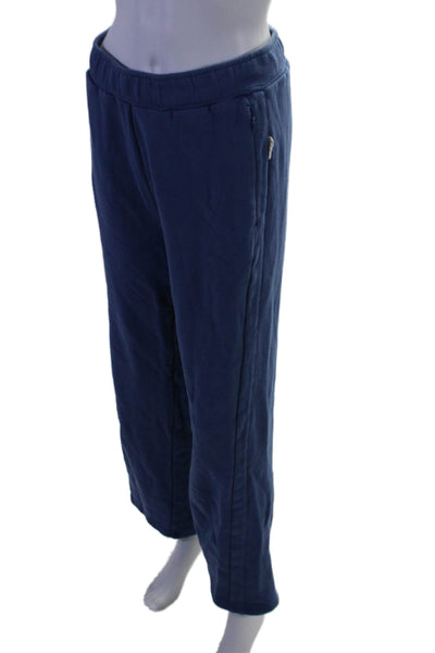 Wesley Womens Texture Elastic Waistband Drawstring Zip Sweatpants Blue Size S