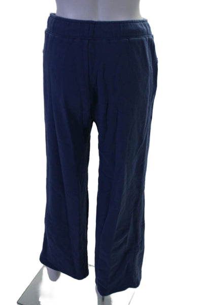 Wesley Womens Texture Elastic Waistband Drawstring Zip Sweatpants Blue Size S