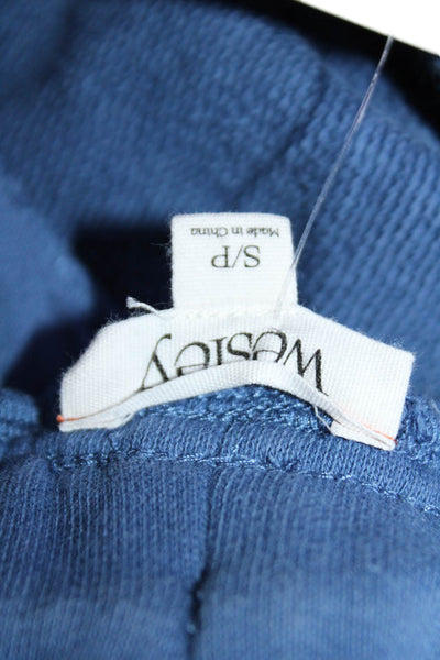 Wesley Womens Texture Elastic Waistband Drawstring Zip Sweatpants Blue Size S