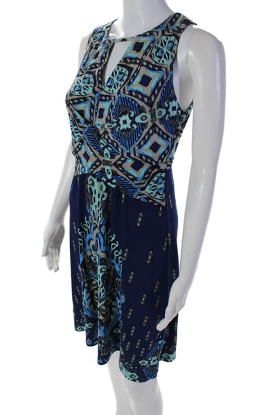 Donna Morgan Womens Back Zip Abstract Print Knee Length Dress Blue 4
