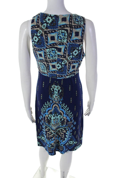 Donna Morgan Womens Back Zip Abstract Print Knee Length Dress Blue 4