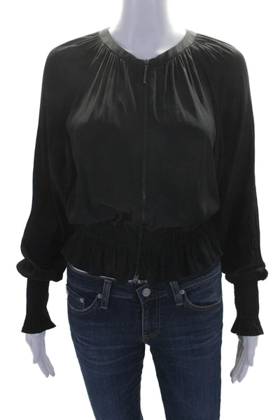 Ramy Brook Womens Long Sleeve Front Zip Crew Neck Lightweight Top Black Size 2XS