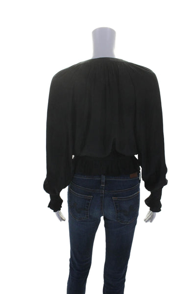 Ramy Brook Womens Long Sleeve Front Zip Crew Neck Lightweight Top Black Size 2XS
