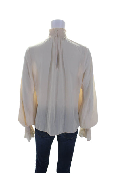 Ramy Brook Womens Long Sleeve Mock Neck Embroidered Top Cream White Size XS