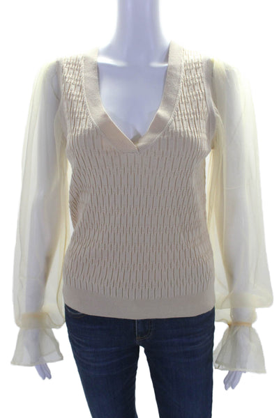 Maeve Anthropologie Womens Sheer Long Sleeve V Neck Knit Top Beige Size Medium