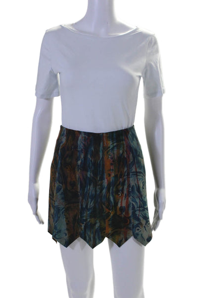 Stephen Womens Abstract Print Zig Zag Hem Zip Up Mini Skirt Multicolor Size 42